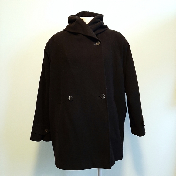 🅱️🅾️G🅾️ JACOB 100% wool black pea coat w hood - Picture 1 of 5